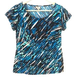 Worthington Blue Gray Black Teal Puff Short Sleeve Blouse